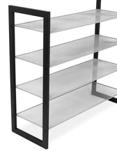 Load image into Gallery viewer, Shop internets best mesh shoe rack 4 tier free standing metal wood shoe organizer closet and entryway fits 16 pairs of shoes black silver