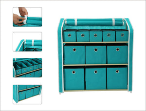 New homebi multi bin storage shelf 11 drawers storage chest linen organizer closet cabinet with zipper covered foldable fabric bins and sturdy metal shelf frame in turquoise 31w x12 dx32h