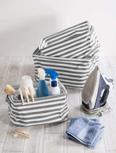 Load image into Gallery viewer, Exclusive dii cabana stripe collapsible waterproof coated anti mold cotton rectangle basket bin perfect for laundry room bedroom nursery dorm closet and home organization assorted set of 3 gray